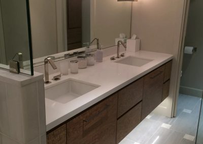 tile floor installation-double sink and large mirror